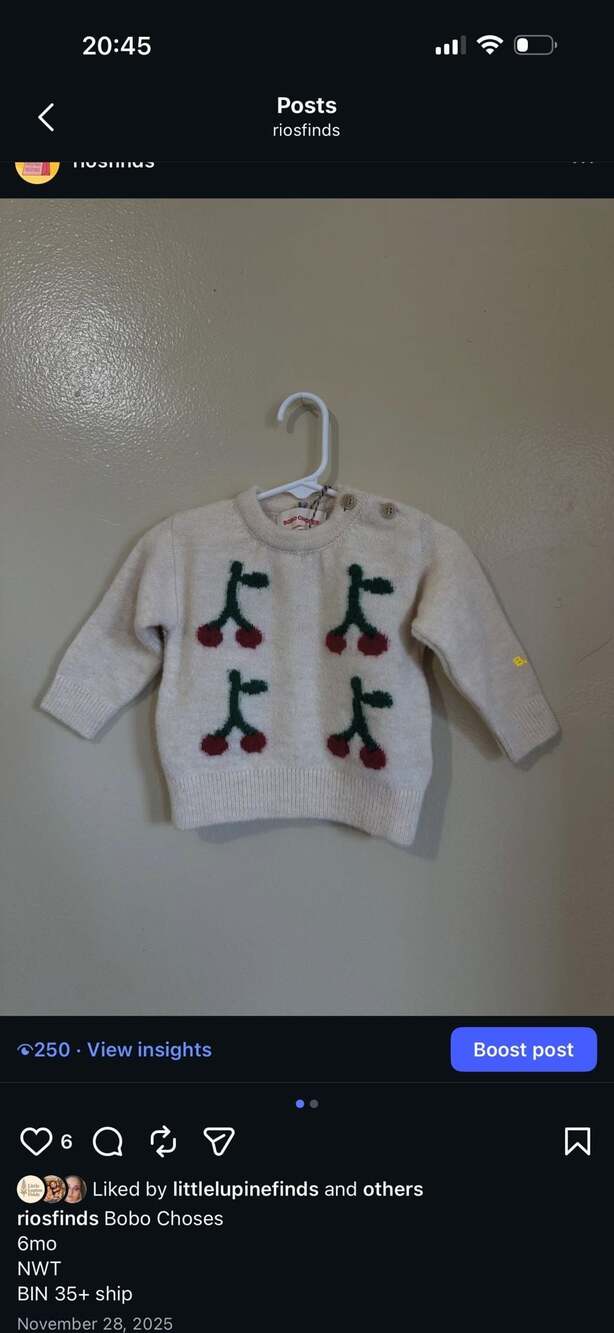 Bobo Choses Cherry Wool Blend Baby Sweater, 6M